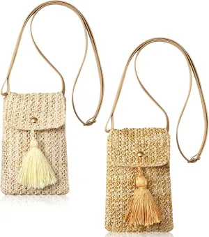 Sweetude 2 Pcs Straw Beach Bag for Women Summer Woven Straw Purse Cute Shoulder Crossbody Handbags for Women