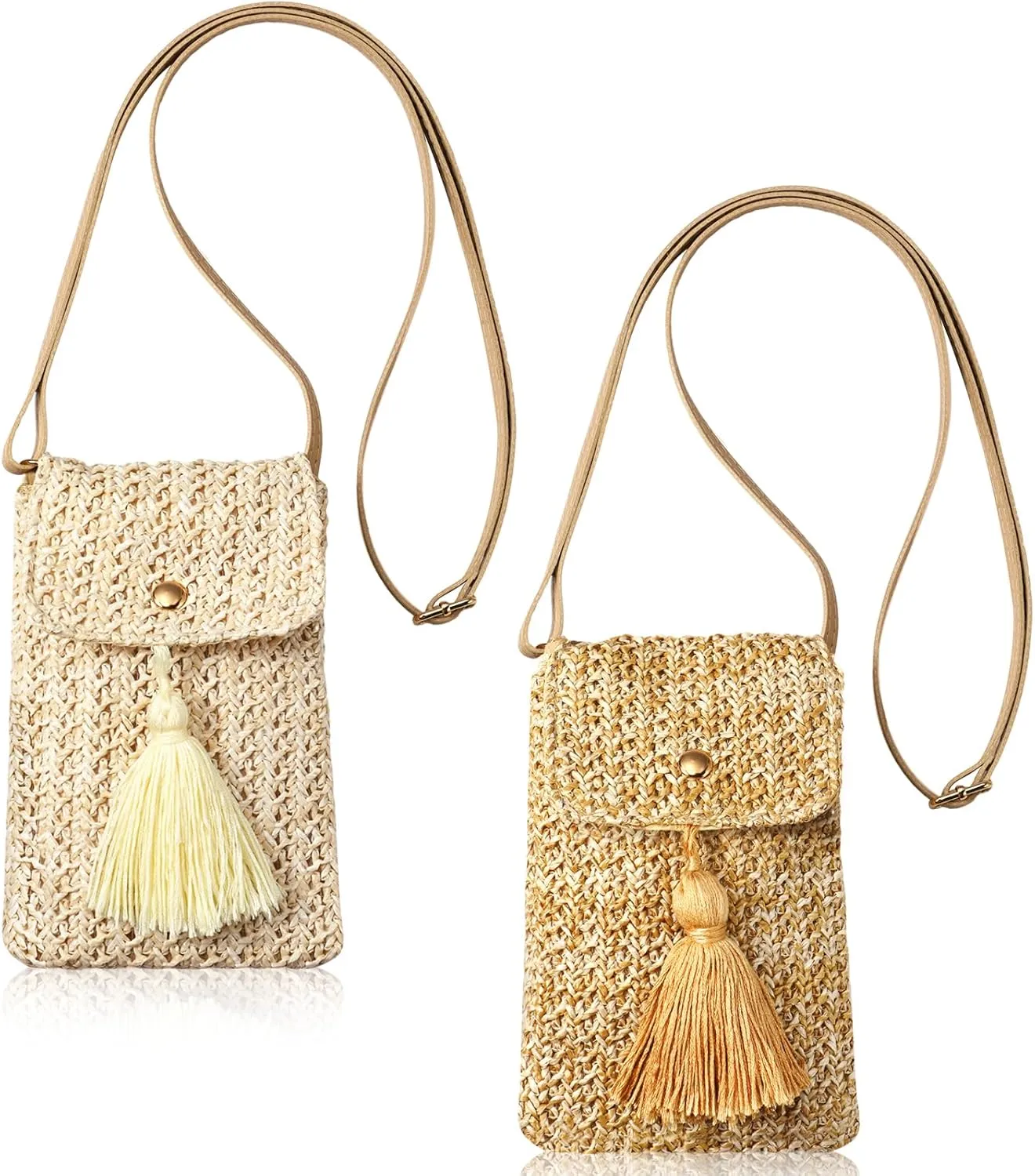 Sweetude 2 Pcs Straw Beach Bag for Women Summer Woven Straw Purse Cute Shoulder Crossbody Handbags for Women