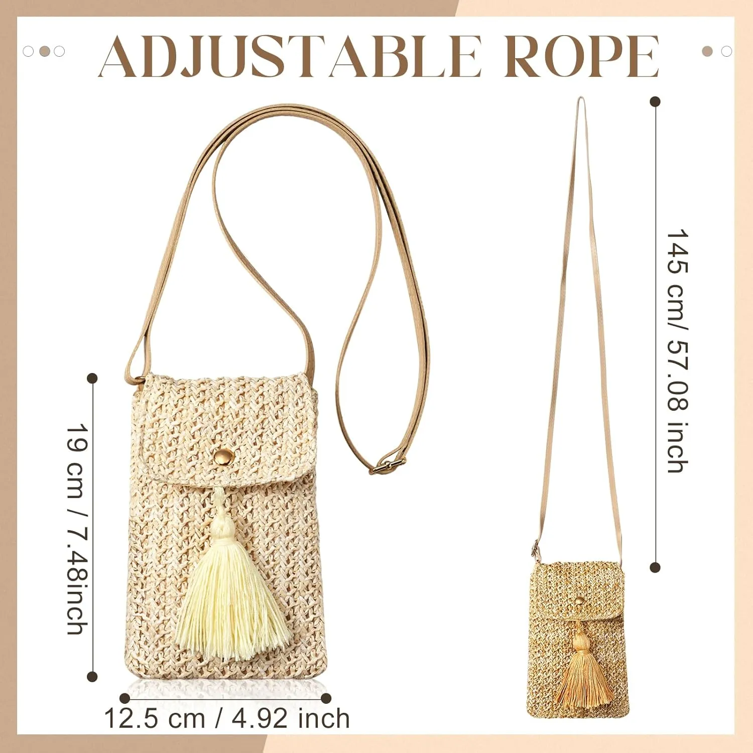 Sweetude 2 Pcs Straw Beach Bag for Women Summer Woven Straw Purse Cute Shoulder Crossbody Handbags for Women