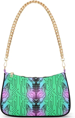 Technological Animal Cat Future Neon chain leather crossbody with multi pockets hand bags for ladies