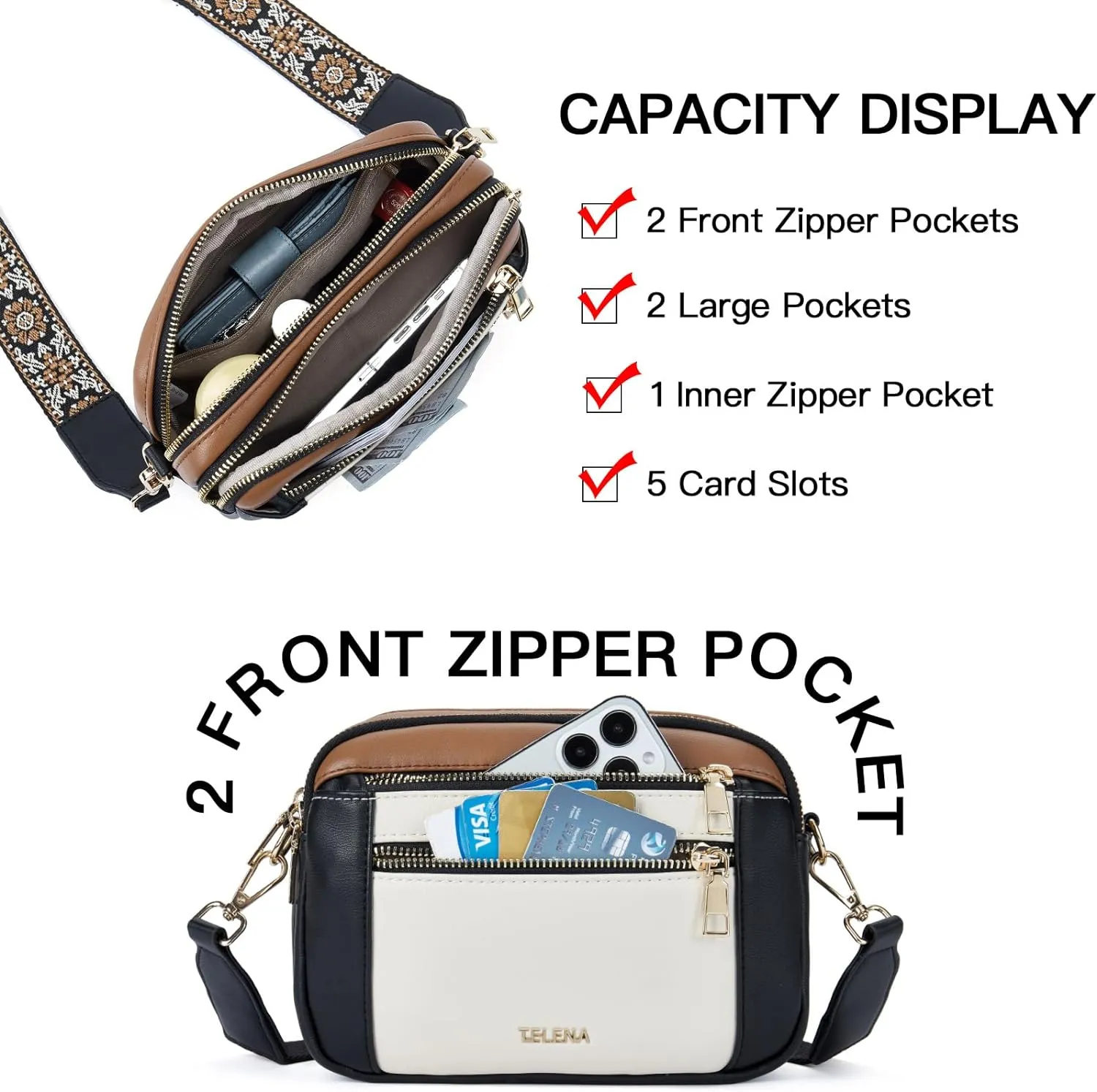 Telena Crossbody Purse for Women Small Crossbody Bags Trendy Vegan Leather with Adjustable Shoulder Strap