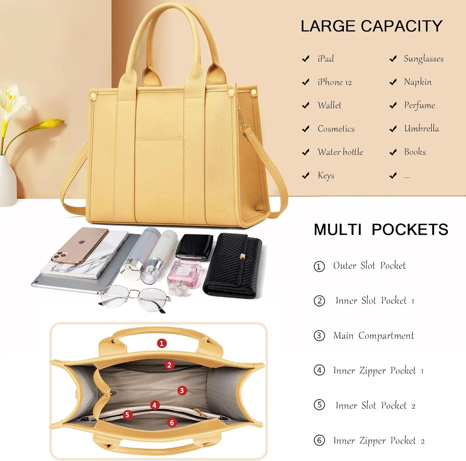 The Tote Bag Crossbody Purses for Women Shoulder Bag Handbags PU Leather Top Handle Bags with zipper