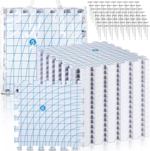 Threehoney 16 Pcs Thick Blocking Mats for Knitting Interlocking Blocking Boards with Grids, 250 T Pins and Storage Bag for Needlework Needlepoint Crocheting Supplies