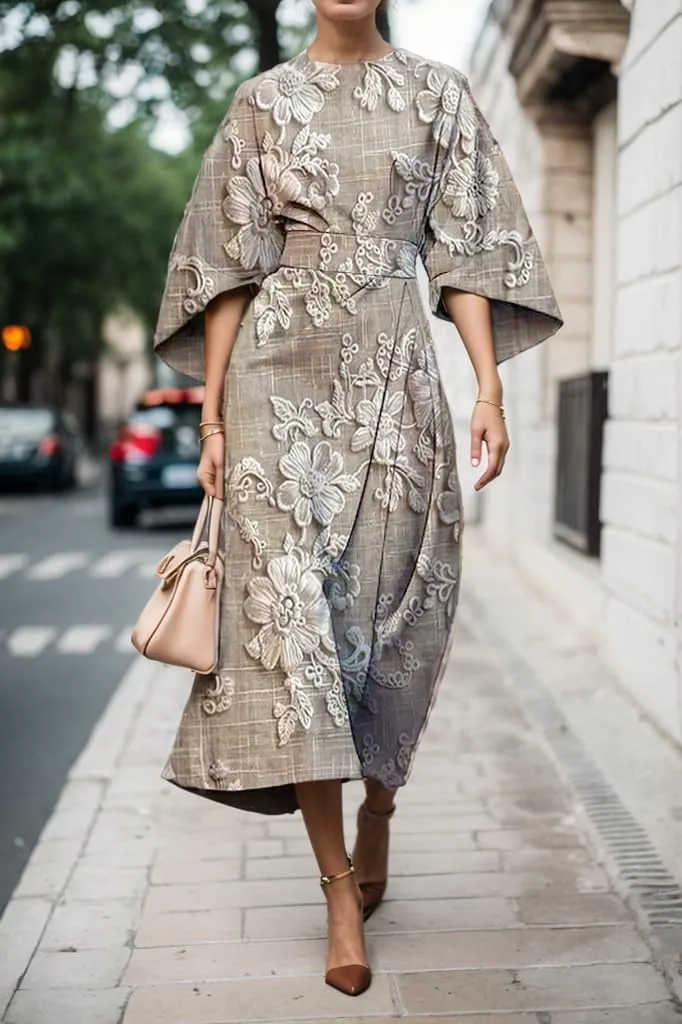 TIAFORD Women's Spring Summer Elegant Floral Print Empire Waist Dress Casual Cute Crew Neck Loose Half Sleeve Maxi Dresses