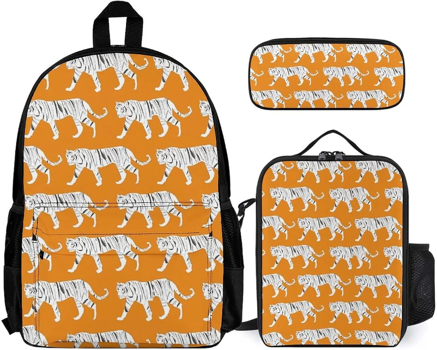 Tiger Print Lightweight Pocket Backpack Crossbody Lunch Bag Set Unisex