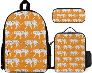 Tiger Print Lightweight Pocket Backpack Crossbody Lunch Bag Set Unisex