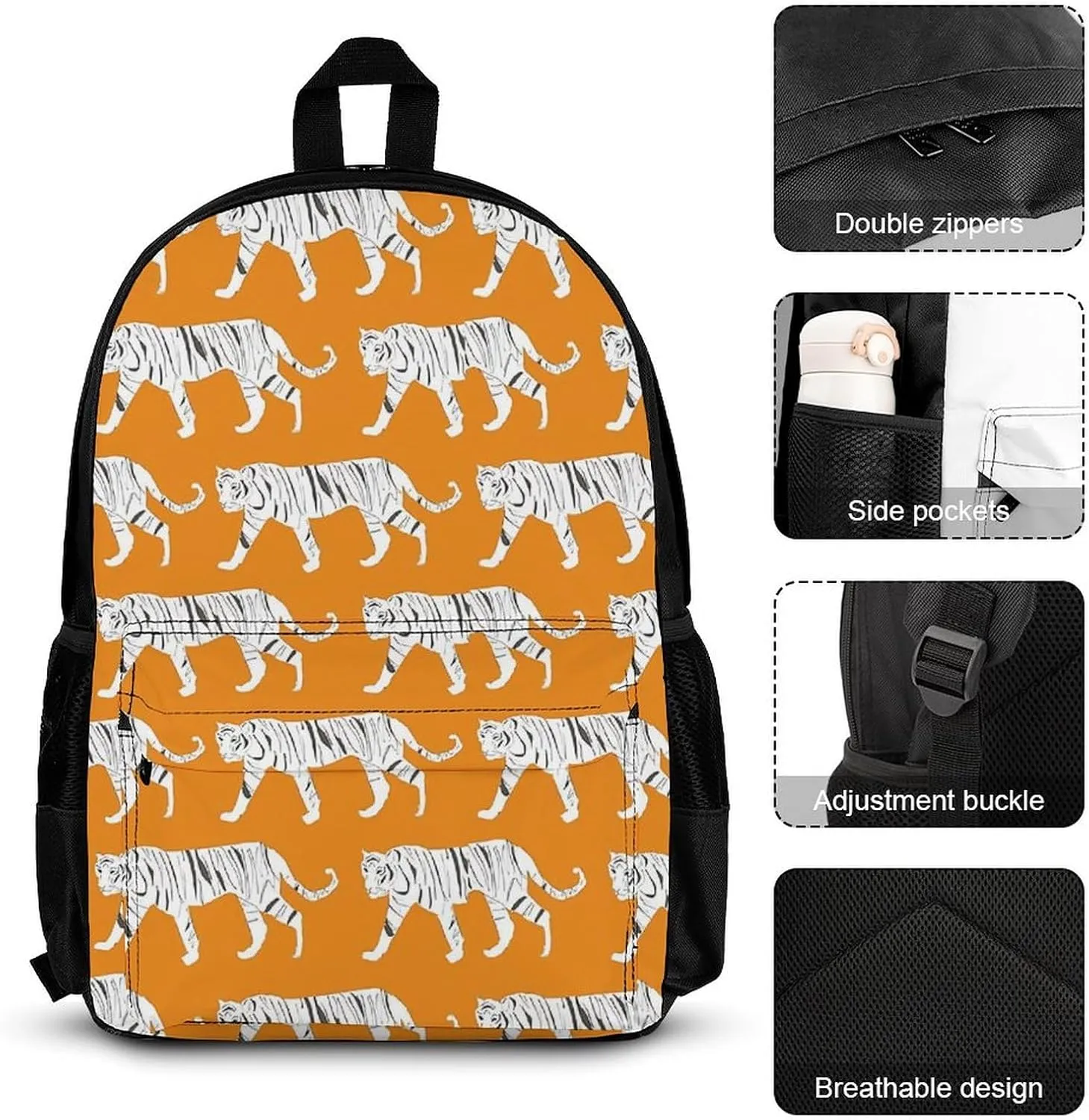 Tiger Print Lightweight Pocket Backpack Crossbody Lunch Bag Set Unisex