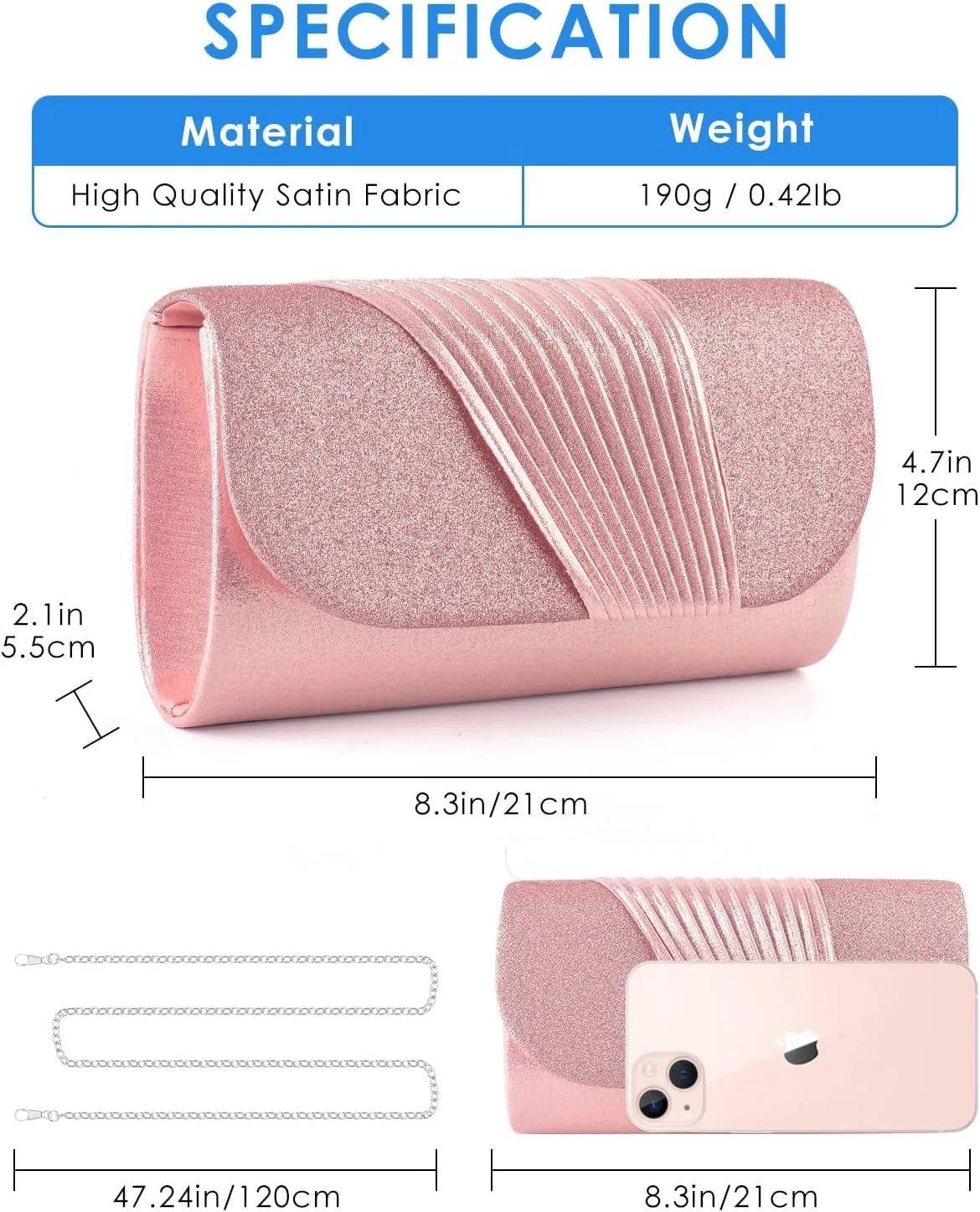 TINDTOP Evening Clutch Purses for Women Handbags for Formal Wedding Party Cocktail Prom Crossbody Shoulder Envelope Bag