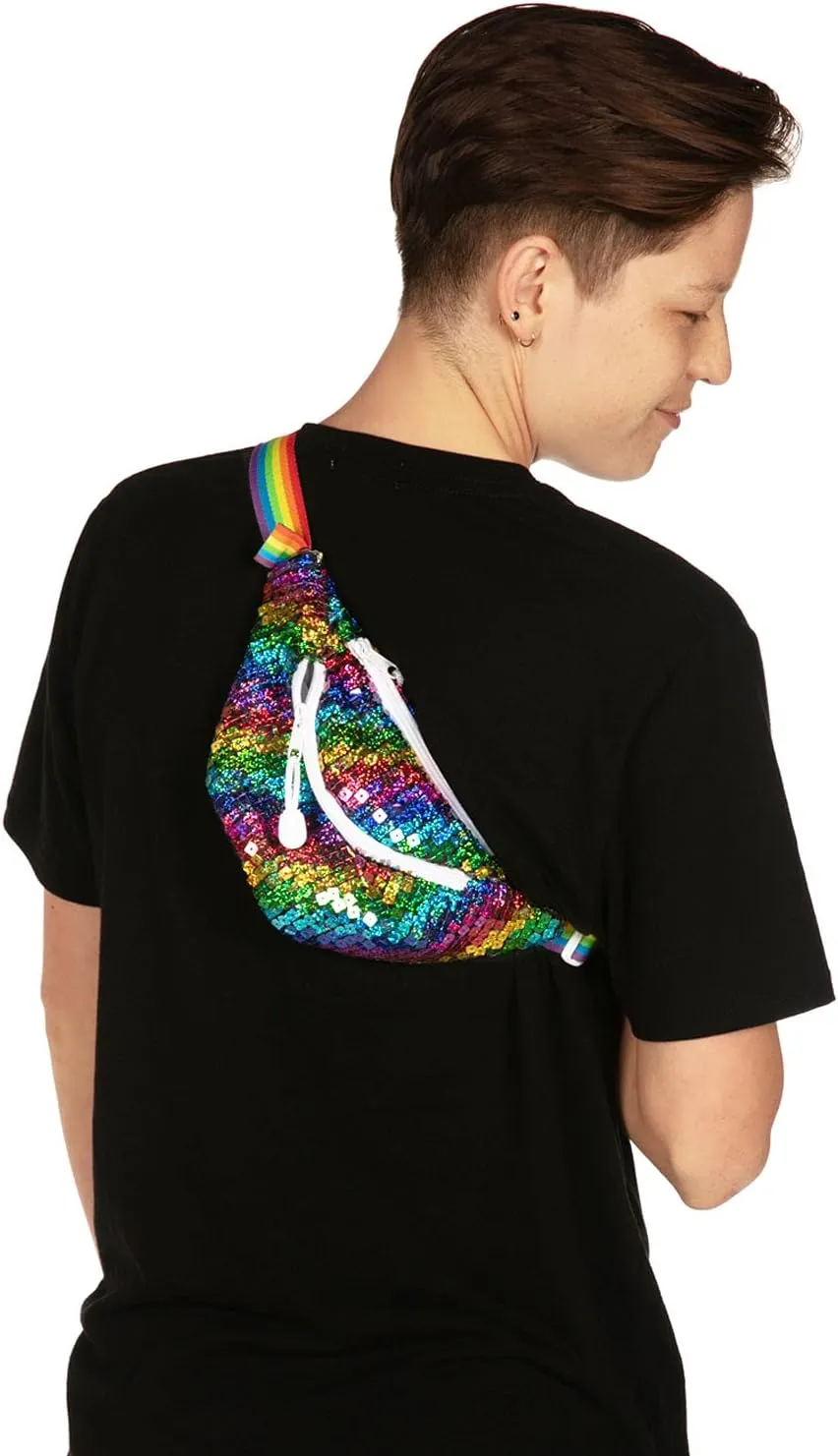 Tipsy Elves Rainbow Sequined PRIDE Fanny Pack - Secure Adjustable Strap Waist Hands Free Waist Bag for PRIDE Parades, Festivals, and Celebrations