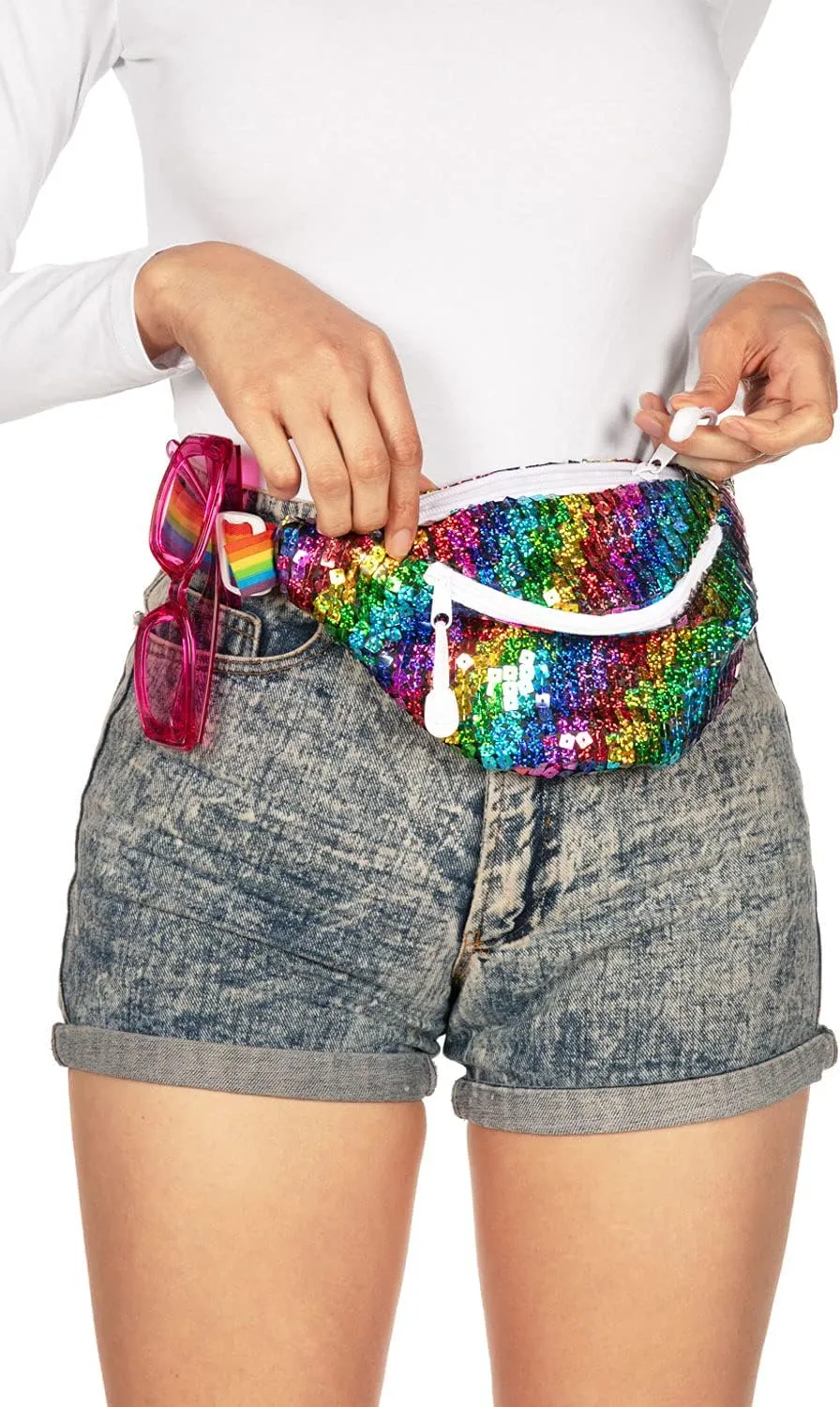 Tipsy Elves Rainbow Sequined PRIDE Fanny Pack - Secure Adjustable Strap Waist Hands Free Waist Bag for PRIDE Parades, Festivals, and Celebrations