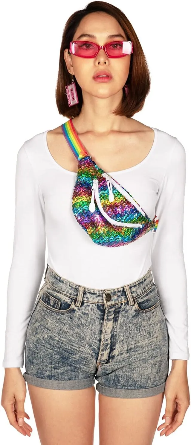 Tipsy Elves Rainbow Sequined PRIDE Fanny Pack - Secure Adjustable Strap Waist Hands Free Waist Bag for PRIDE Parades, Festivals, and Celebrations