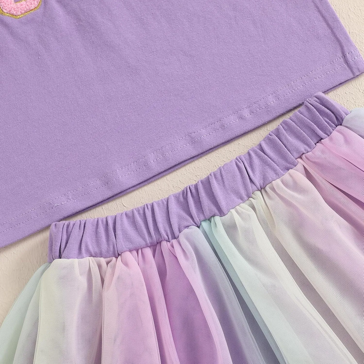Toddler Girl Birthday Outfit Birthday Girl Embroidery Short Sleeve T-Shirt Tutu Skirt Set Party Clothes for Girls