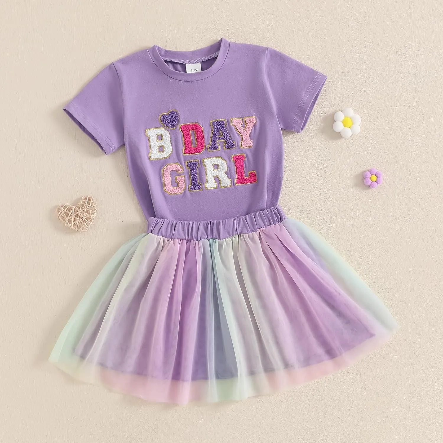 Toddler Girl Birthday Outfit Birthday Girl Embroidery Short Sleeve T-Shirt Tutu Skirt Set Party Clothes for Girls