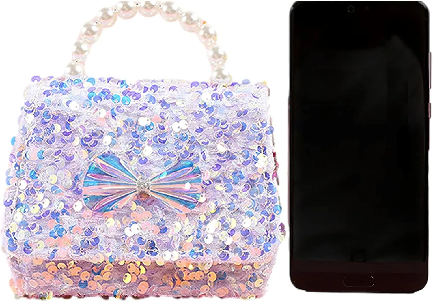 Toddler Purse Sequins Crossbody Bag Pearl Top Handle Glitter Bow Little Girls Wallet Handbag Kids Accessories Gifts