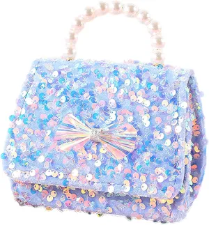 Toddler Purse Sequins Crossbody Bag Pearl Top Handle Glitter Bow Little Girls Wallet Handbag Kids Accessories Gifts