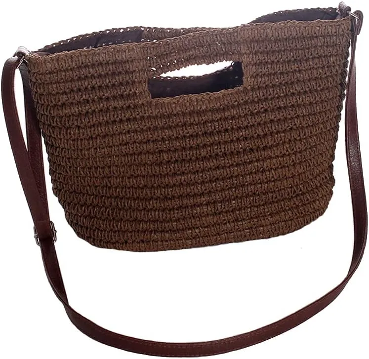 TONWHAR Women's Handwoven Crossbody Handbag Straw Beach Shoulder Purse Bag for Summer