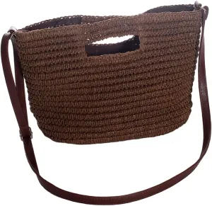 TONWHAR Women's Handwoven Crossbody Handbag Straw Beach Shoulder Purse Bag for Summer