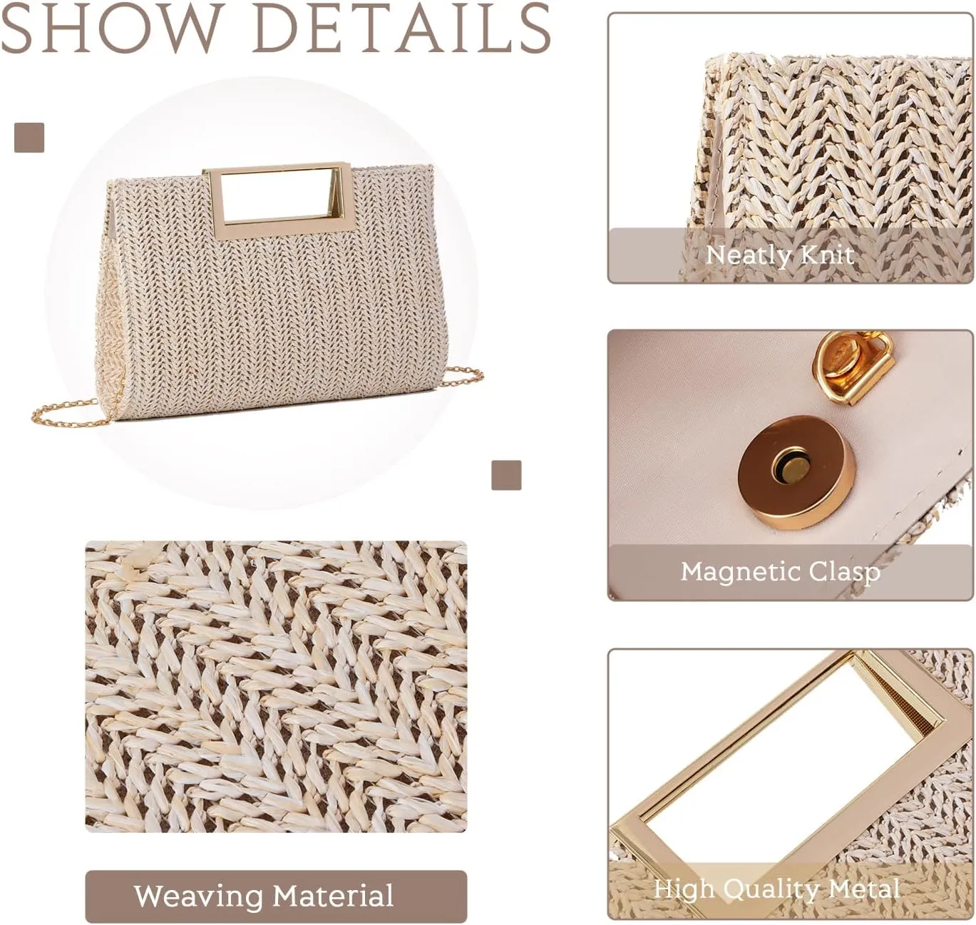 Top Handle Straw Clutch for Women Summer Clutch Straw Evening Bag Raffia Crossbody Purses Woven Beach Clutch