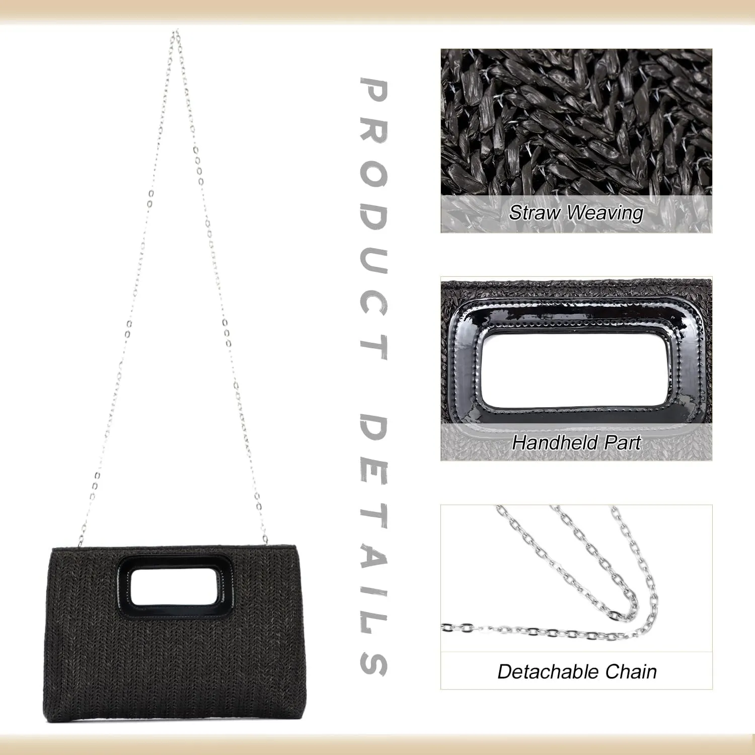 Top Handle Straw Clutch Handbag for Women Raffia Evening Bag Summer Beach Travel Bag With Chain