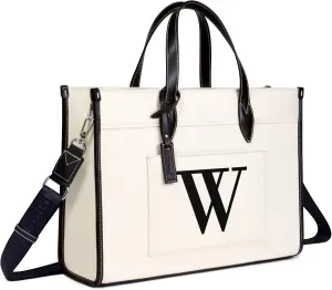 TOPDesign Initial 15.6" Laptop Tote Bag for Women, Personalized Canvas Work Purse, Business Briefcase & Office Handbag