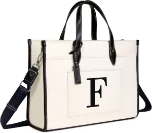 TOPDesign Initial 15.6" Laptop Tote Bag for Women, Personalized Canvas Work Purse, Business Briefcase & Office Handbag