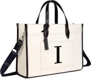 TOPDesign Initial 15.6" Laptop Tote Bag for Women, Personalized Canvas Work Purse, Business Briefcase & Office Handbag