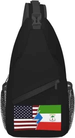 Torn Style Us And Equatorial Guinea Flags Crossbody Bags For Women Men Chest Backpack Gym Shoulder Bag Travel Outdoor Sports Casual Crossbody Bags