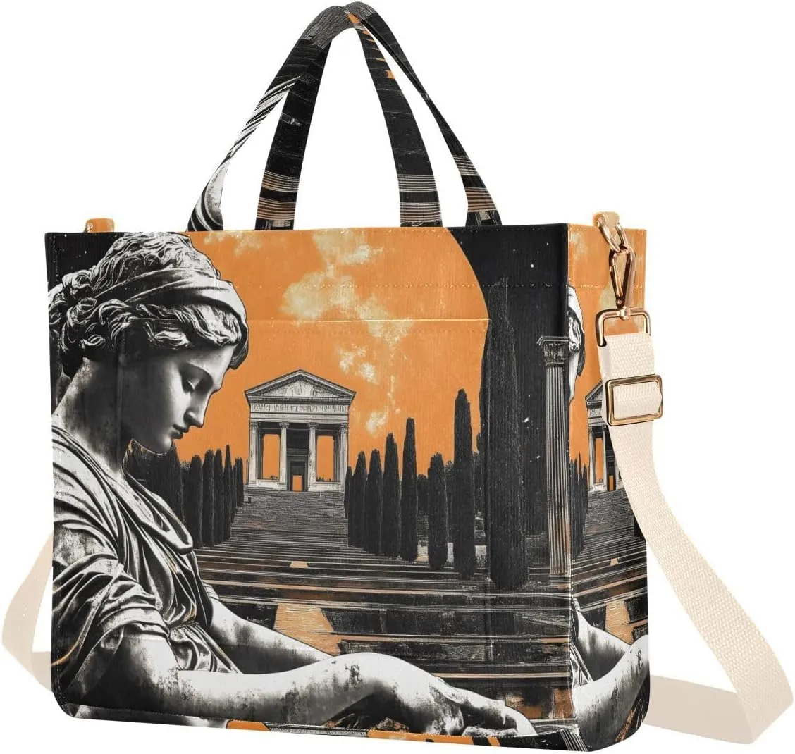 Tote Bag for Women Angel Statue Print, Corduroy Handbags Purses with Detachable Strap Size Small