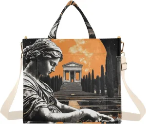 Tote Bag for Women Angel Statue Print, Corduroy Handbags Purses with Detachable Strap Size Small