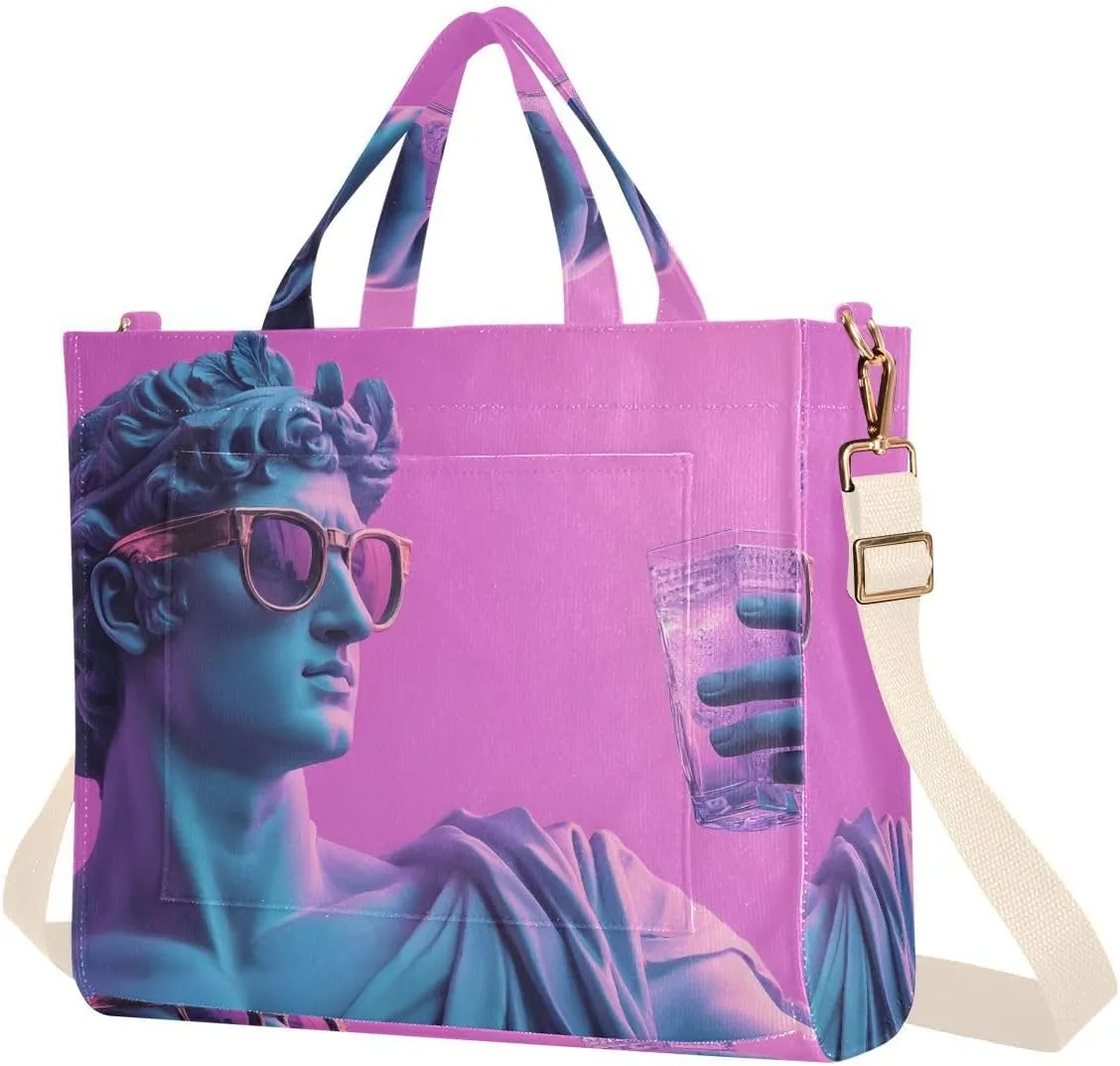 Tote Bag for Women Funny Statue Print, Corduroy Handbags Purses with Detachable Strap Size Small
