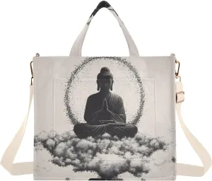 Tote Bag for Women Oriental Statue Print, Corduroy Handbags Purses with Detachable Strap S