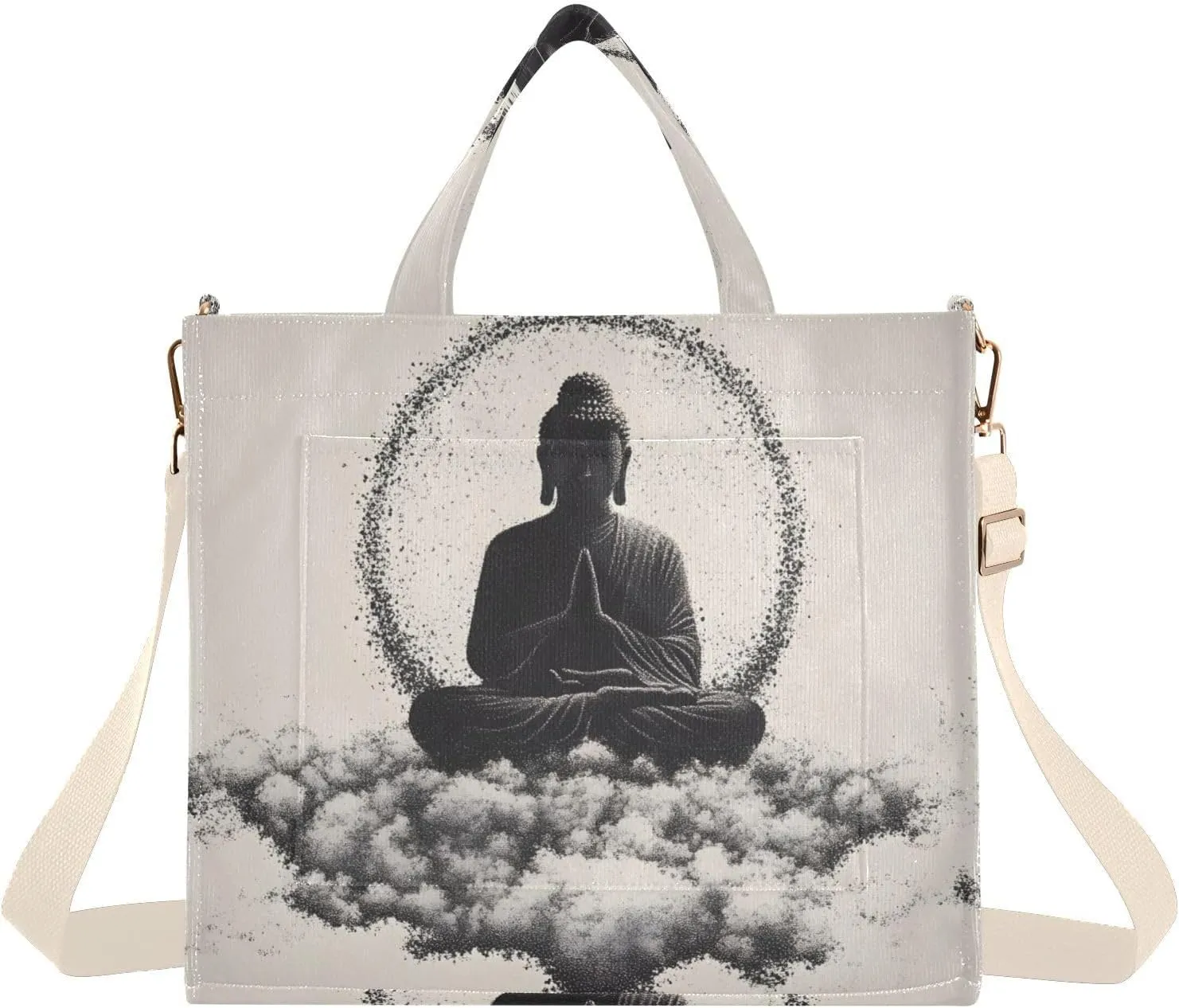 Tote Bag for Women Oriental Statue Print, Corduroy Handbags Purses with Detachable Strap S