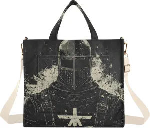 Tote Bag for Women Retro Knight Print, Corduroy Handbags Purses with Detachable Strap Size Small