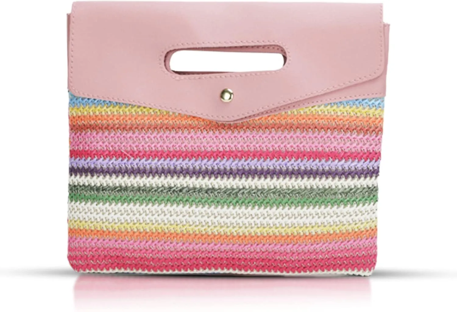 Tote Bag for Women, Straw Clutch Purses, Pink Purse, Leather Carry Handle Envelope Package, Bohemian Colorful Hand Knitting Handbags, Beach Bag Suitable for Beach, Travel, Daily Matching (Pink)