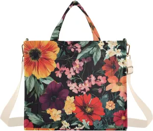 Tote Bag for Women Vivid Flowers Print, Corduroy Handbags Purses with Detachable Strap Size Small
