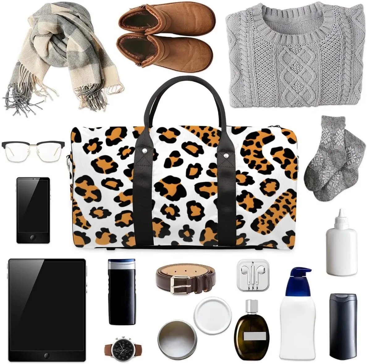 Travel Duffle Bag Animal Leopard Print Gym Bags for Men Women Travel Duffel Bags with Adjustable Shoulder Strap Carry On Weekender Bag