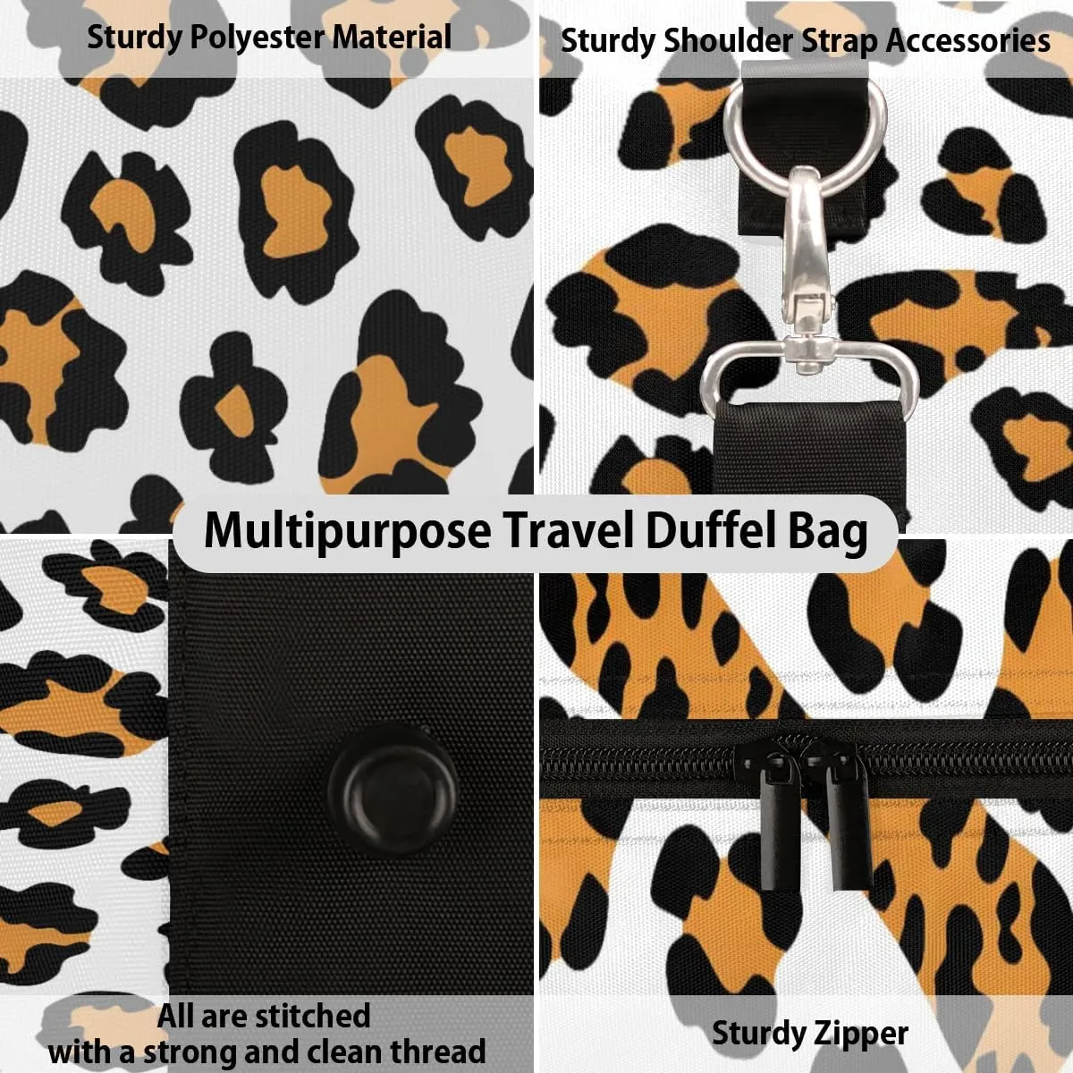 Travel Duffle Bag Animal Leopard Print Gym Bags for Men Women Travel Duffel Bags with Adjustable Shoulder Strap Carry On Weekender Bag