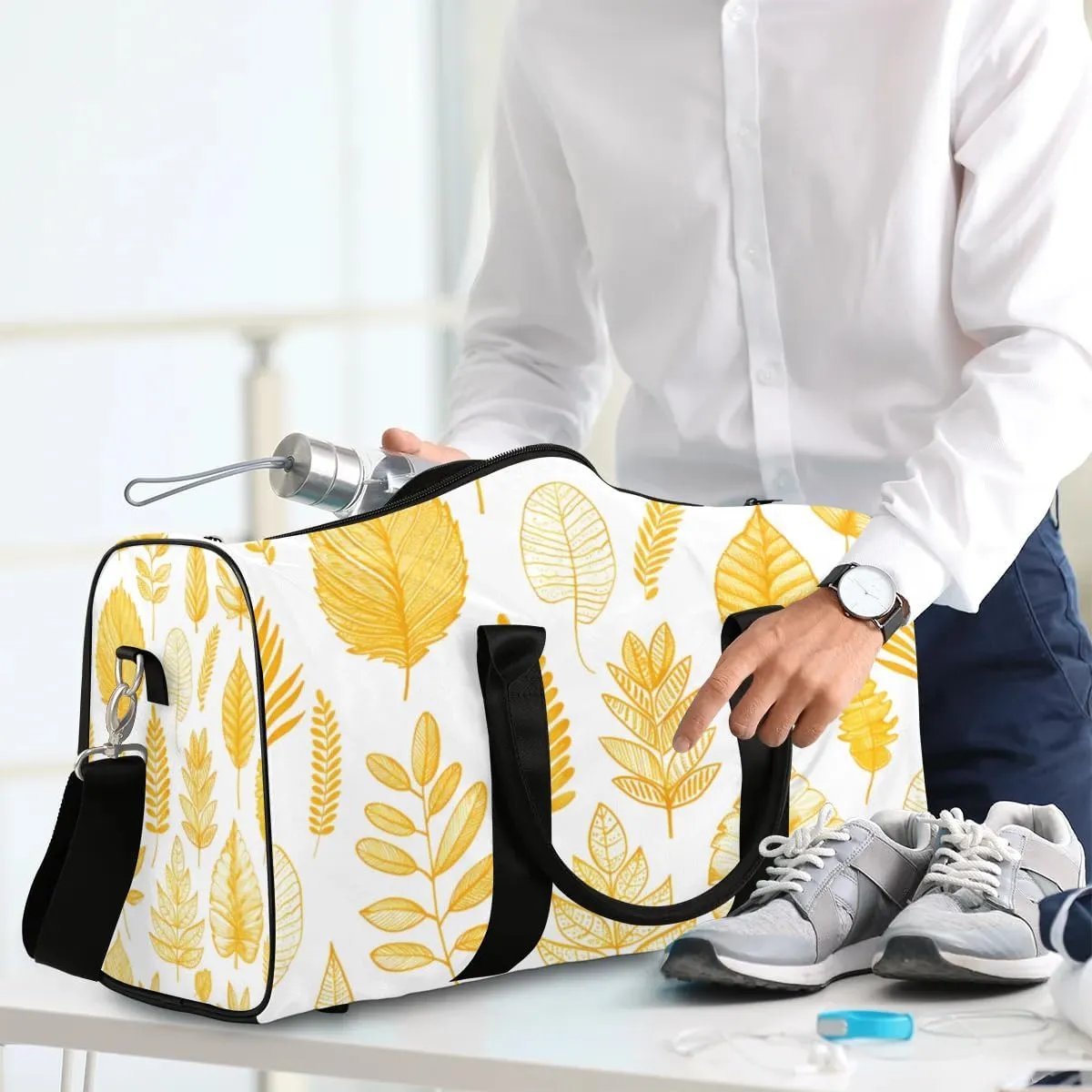 Travel Duffle Bag Beautiful Leaves Print Gym Bags for Men Women Travel Duffel Bags with Adjustable Shoulder Strap Carry On Weekender Bag