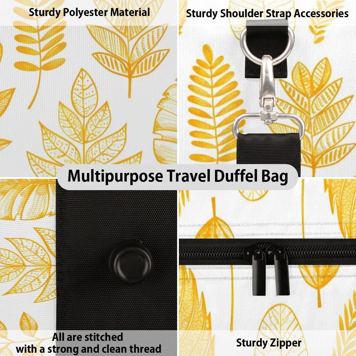 Travel Duffle Bag Beautiful Leaves Print Gym Bags for Men Women Travel Duffel Bags with Adjustable Shoulder Strap Carry On Weekender Bag