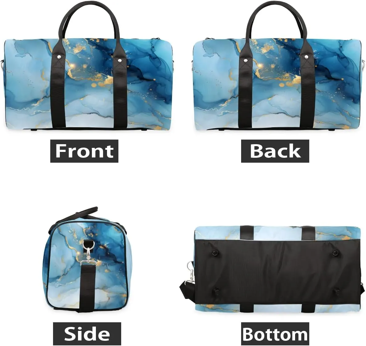Travel Duffle Bag Blue Marble Themed Gym Bags for Men Women Travel Duffel Bags with Adjustable Shoulder Strap Carry On Weekender Bag