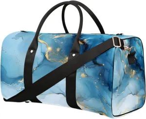 Travel Duffle Bag Blue Marble Themed Gym Bags for Men Women Travel Duffel Bags with Adjustable Shoulder Strap Carry On Weekender Bag