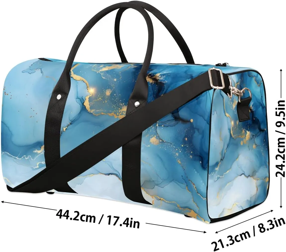 Travel Duffle Bag Blue Marble Themed Gym Bags for Men Women Travel Duffel Bags with Adjustable Shoulder Strap Carry On Weekender Bag