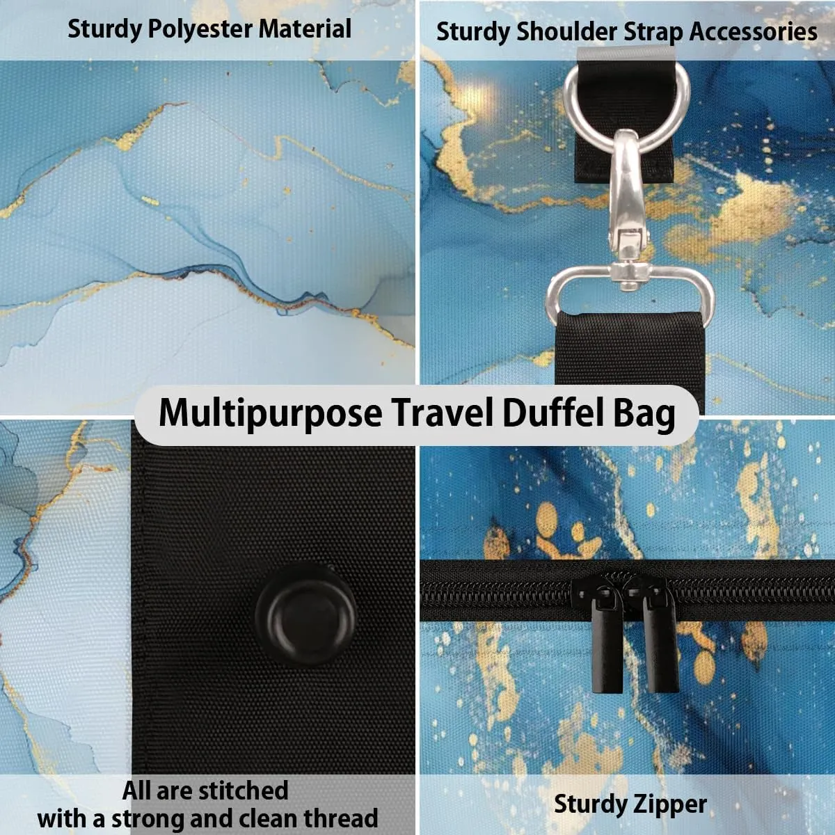 Travel Duffle Bag Blue Marble Themed Gym Bags for Men Women Travel Duffel Bags with Adjustable Shoulder Strap Carry On Weekender Bag