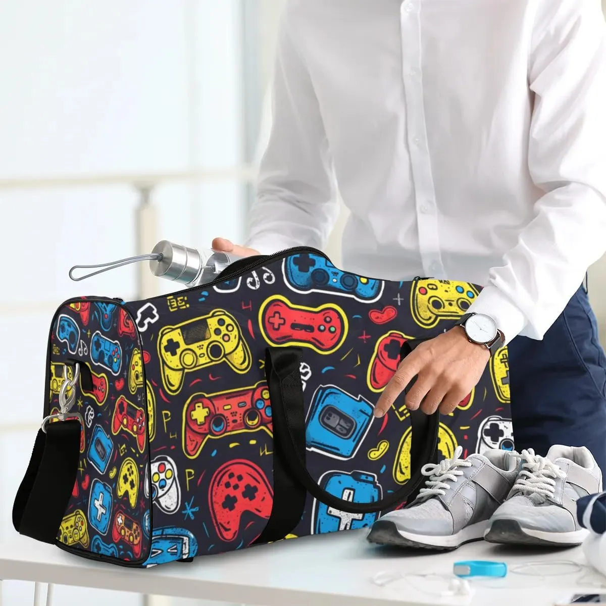 Travel Duffle Bag Cartoon Game Controllers Gym Bags for Men Women Travel Duffel Bags with Adjustable Shoulder Strap Carry On Weekender Bag