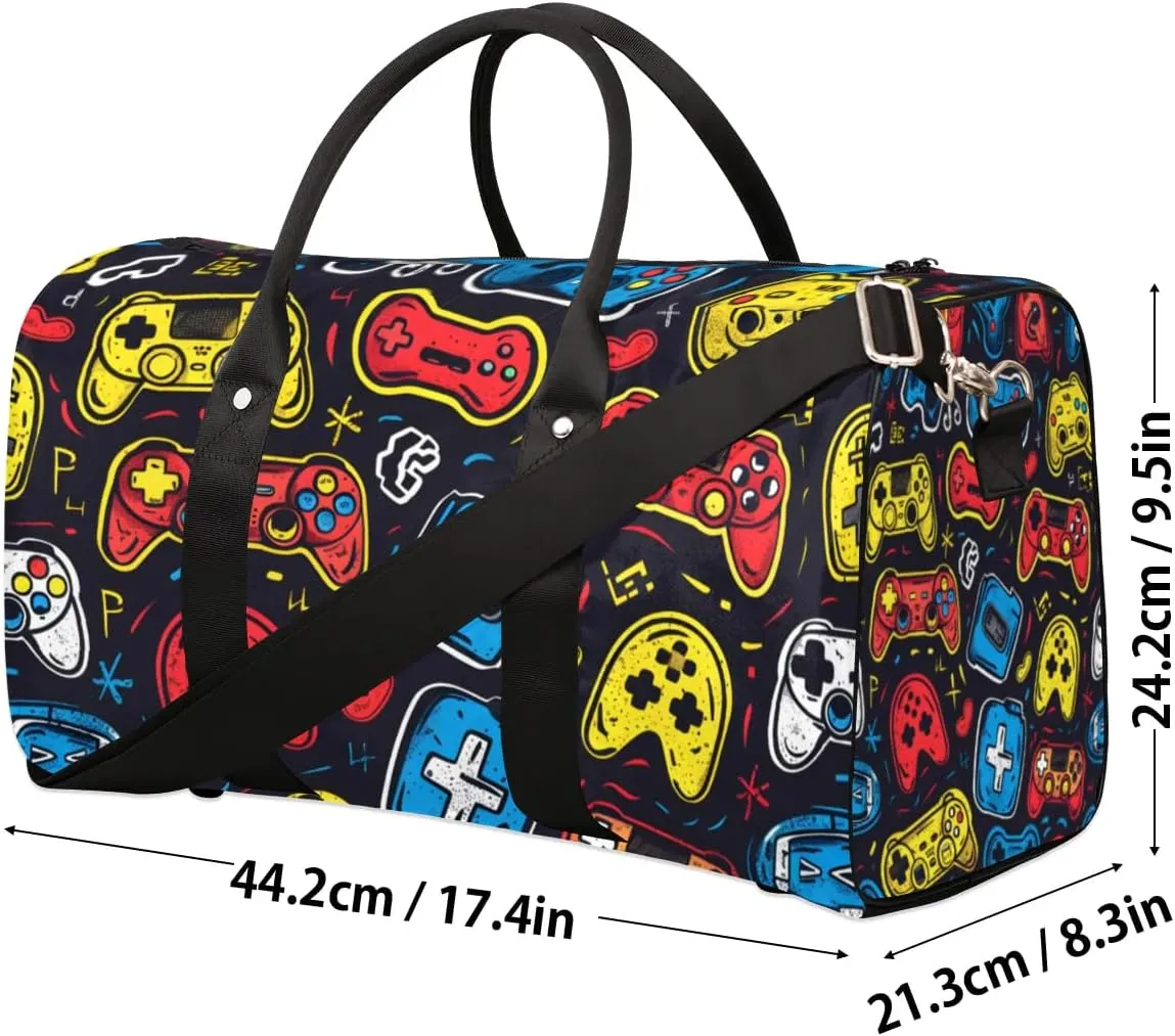 Travel Duffle Bag Cartoon Game Controllers Gym Bags for Men Women Travel Duffel Bags with Adjustable Shoulder Strap Carry On Weekender Bag