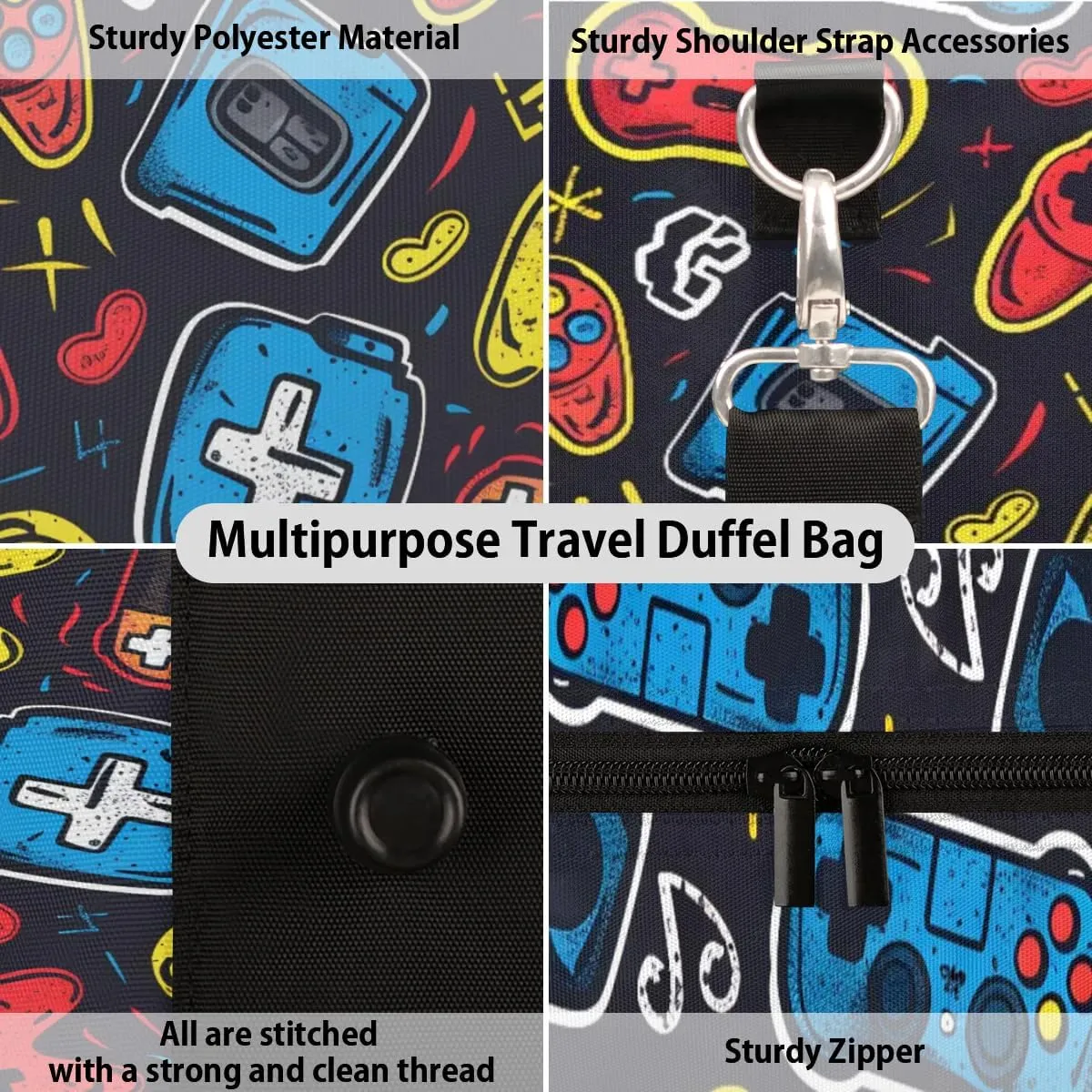 Travel Duffle Bag Cartoon Game Controllers Gym Bags for Men Women Travel Duffel Bags with Adjustable Shoulder Strap Carry On Weekender Bag