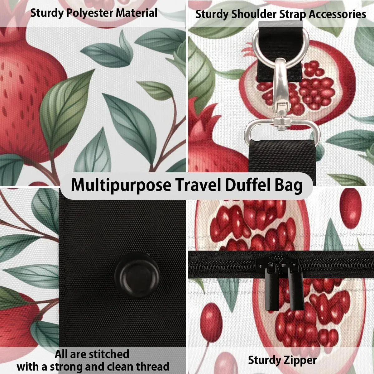 Travel Duffle Bag Fruit Pomegranates Gym Bags for Men Women Travel Duffel Bags with Adjustable Shoulder Strap Carry On Weekender Bag