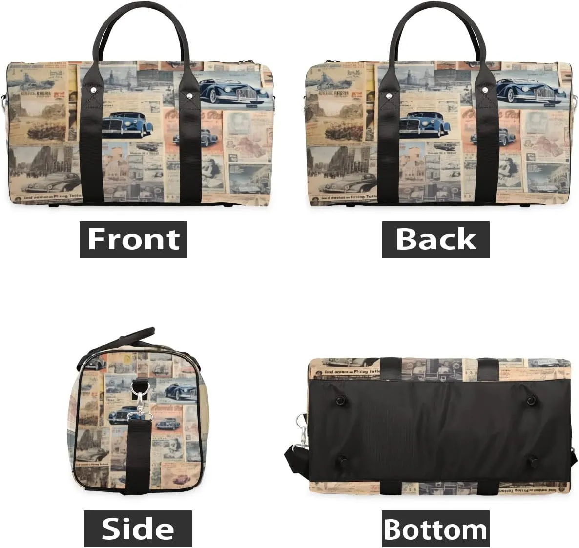 Travel Duffle Bag Retro Car Theme Gym Bags for Men Women Travel Duffel Bags with Adjustable Shoulder Strap Carry On Weekender Bag