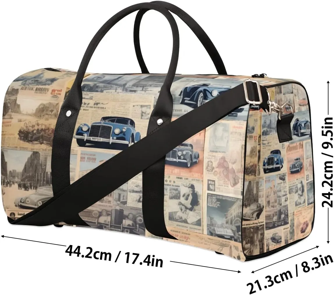 Travel Duffle Bag Retro Car Theme Gym Bags for Men Women Travel Duffel Bags with Adjustable Shoulder Strap Carry On Weekender Bag