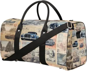 Travel Duffle Bag Retro Car Theme Gym Bags for Men Women Travel Duffel Bags with Adjustable Shoulder Strap Carry On Weekender Bag